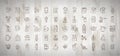 Vector set of coffee icons on white wooden background. Hand drawn coffee icon, vector doodle collection. Morning coffee