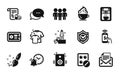 Vector set of Coffee maker, Safe box and Group icons simple set. Vector