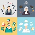 Vector set collection icons of color professions equipment vector illustration