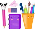 Vector set, collection, illustration with school supplies. Back to School. Royalty Free Stock Photo