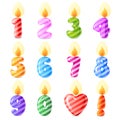 Vector set of color candle numbers for birthday celebration. Royalty Free Stock Photo