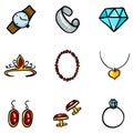 Vector Set of Color Cartoon Doodle Jewelry Icons