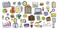 Vector set of color doodle business and finance Icons