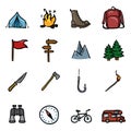 Vector Set of Color Doodle Hiking Icons