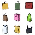 Vector Set of Color Doodle Icons - Shopping Bags Royalty Free Stock Photo