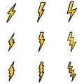 Vector Set of Color Doodle Thunder Lighting Icons