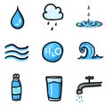 Vector Set of Color Doodle Water Icons