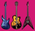 Vector set of color electric guitars for poster design Royalty Free Stock Photo