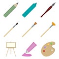 Vector Set of Flat Art Icons. Painting and Writing Tools Royalty Free Stock Photo