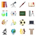 Vector Set of Color Flat School Subject Icons Royalty Free Stock Photo