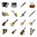 Vector Set of Color Musical Instruments Icons Royalty Free Stock Photo