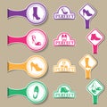 Vector set of colored emblems with different kinds of footwear.