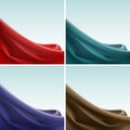 Vector Set of Colored Satin Silky Cloth Fabric Textile Drape with Crease Wavy Folds. Abstract Background Royalty Free Stock Photo