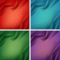 Vector Set of Colored Silky Cloth Fabric Textile Drape with Crease Wavy Folds