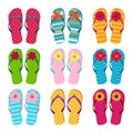 Vector collection of colored summer flop flops