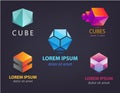 Vector set of colorful abstract 3d origami logos, icons. Business concept, company identity design template. Geometric Royalty Free Stock Photo