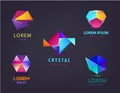 Vector set of colorful abstract 3d origami logos, icons. Business concept, company identity design template. Geometric Royalty Free Stock Photo