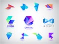 Vector set of colorful abstract 3d origami logos, icons. Business concept, company identity design templates. Crystal Royalty Free Stock Photo