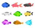 Vector Set Of Colorful Abstract Fish. Undersea World. Aquarium