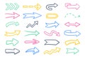 Vector set of colorful arrows. Hand-drawn, doodle elements isolated on white background Royalty Free Stock Photo