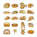 Vector set of colorful bakery icon isolated on white.