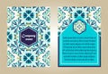 Vector set of colorful brochure templates for business and invitation. Portuguese, Moroccan; Azulejo; Arabic; asian ornaments