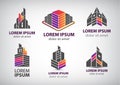 Vector set of colorful buildings, houses logos Royalty Free Stock Photo