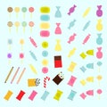 Vector set of colorful candies of various shapes in flat style