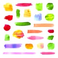 Vector Set of Colorful Different Watercolor Spots and Brush Strokes. Royalty Free Stock Photo