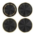 Vector set of colorful glossy black with gold and centric circles round medals that can be used as buttons, banners, labels