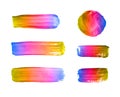 Vector set of colorful gradient paint brush strokes isolated on white background, rainbow colors, decorative elements collection. Royalty Free Stock Photo