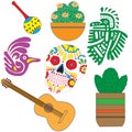 Vector set of colorful objects, cartoons and icons of Mexico.