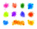 Vector set of colorful paint splatters isolated on black background, design elements collection, splashes. Royalty Free Stock Photo