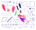 Vector Set of Colorful Pen and Pencil Doodling Drawings Isolated, Hand Drawn Illustration.