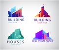 Vector set of colorful real estate logos, city and skyline icons, illustrations. Architect construction concepts