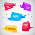 Vector set of colorful sale banners, bubbles, 3d paper origami icons