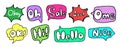 Vector set of colorful speech bubbles with the words ok, hello, sale, nice, oh, cool. hand-drawn isolated text messages in multi- Royalty Free Stock Photo