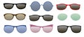 Vector set of colorful sunglasses of different forms and colors. Summer sun protection icons set isolated vector Royalty Free Stock Photo