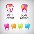 Vector set of colorful teeth logos. Kids dentist, dental medical icons