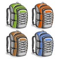 Vector set colorful touristic Backpacks