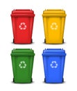 Vector set of colorful trash bins with recycle symbol isolated on white background Royalty Free Stock Photo