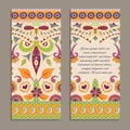 Vector set of colorful vertical banners for business and invitation. Ethnic indian kalamkari ornament. Floral paisley decorative