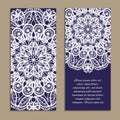 Vector set of colorful vertical banners for business and invitation. Ethnic indian round ornament. Imitation of needlework design