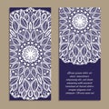 Vector set of colorful vertical banners for business and invitation. Ethnic indian round ornament. Imitation of needlework design