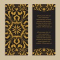 Vector set of colorful vertical banners for business and invitation. Spanish, Moroccan; Arabic; mosaic ornaments in golden color Royalty Free Stock Photo