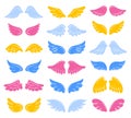 Vector set of colorful wings. Hand-drawn, doodle elements isolated on white background. Royalty Free Stock Photo