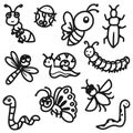 Vector set of coloring insect doodle for kid painting