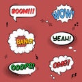 Vector set with comic speech bubbles with sound effects, stars Royalty Free Stock Photo