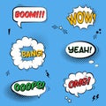 Vector set with comic speech bubbles with sound effects, stars Royalty Free Stock Photo