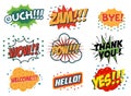 Vector set of comic speech bubbles in trendy fla style. Hand drawn set of speech bubbles with phrases Royalty Free Stock Photo